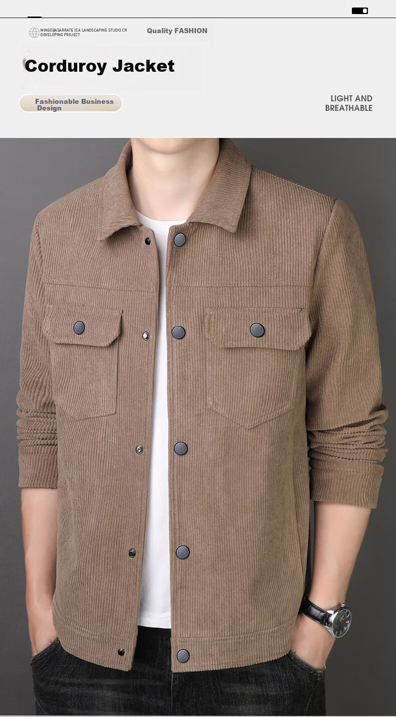 ROMON Men's Jacket, Spring And Autumn Trendy Lapel Solid Color Top, Business Executive Corduroy Coat for Men, 2270 Army Green 2XL 2