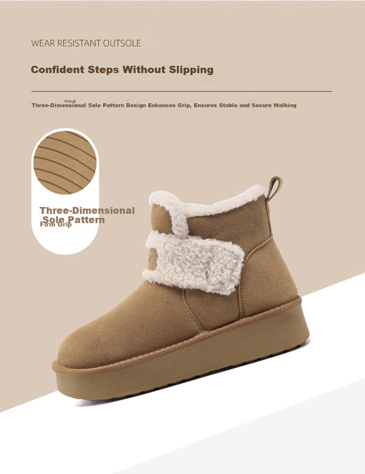 Red Dragonfly Women's Snow Boots Winter Thickened Cotton Shoes Fashionable Versatile Thick Sole Warm Cotton Shoes WLC459842R Camel Size 39 6