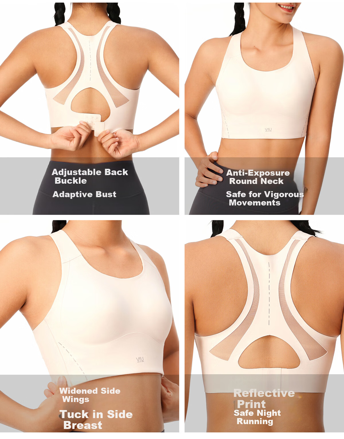 VFU Stick-On Cup High-Strength Sports Bra Integrated Fit Quick-Dry Strong Support Running Fitness Milk Apricot L 9