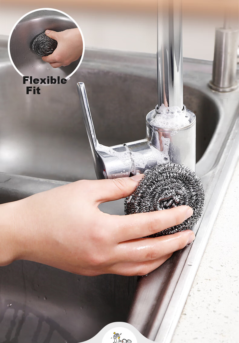 Jianya Large Stainless Steel Wire Scrubber 18g Rust Removal Metal Steel Wool 28-Pack Kitchen Dishwashing Durable Wire Balls 7