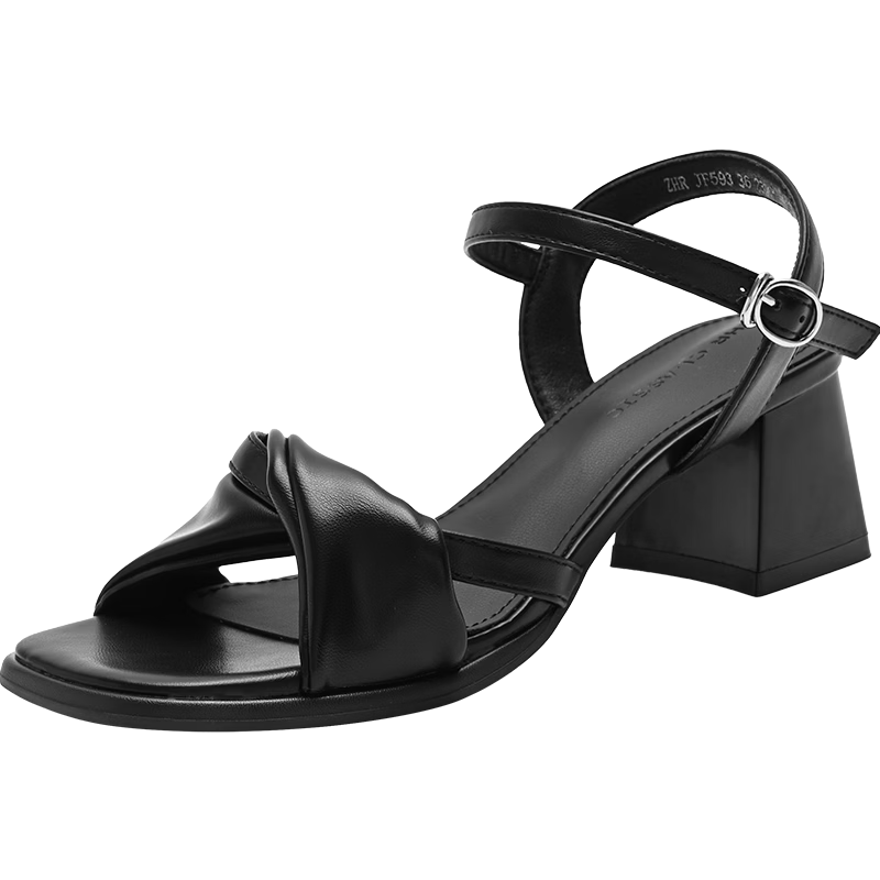 ZHR Women's Sandals, Retro Square Toe, Irregular Cross Strap, Elegant Heightening Slimming Chunky Heel, Commuter Style for Summer, Y516 Black (Classic Style), Size 37