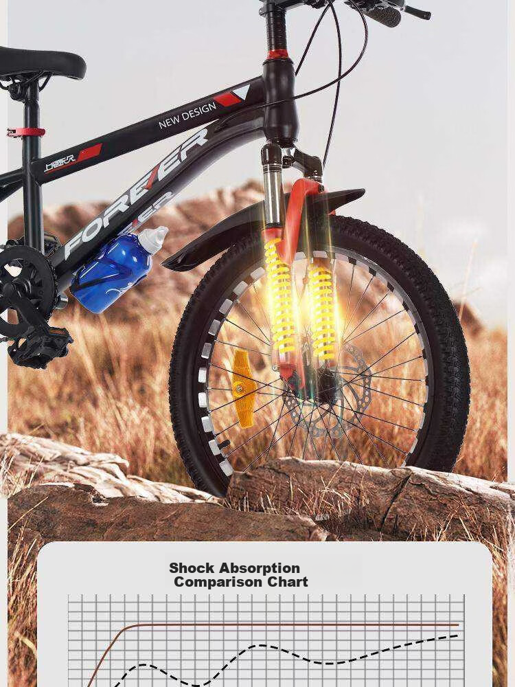 FOREVER Children's Mountain Bike Gear Shift for Boys and Girls Ages 6-15, Black and Red Integrated Wheel, 22-inch 12