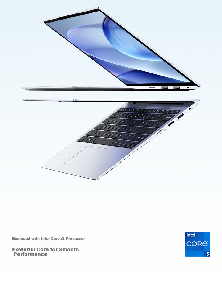 AIERXUAN AI Laptop Lightweight 2026 New 14-inch Business Office Student Online Course Notebook Core i3 Silver 16GB RAM + 512GB SSD 1