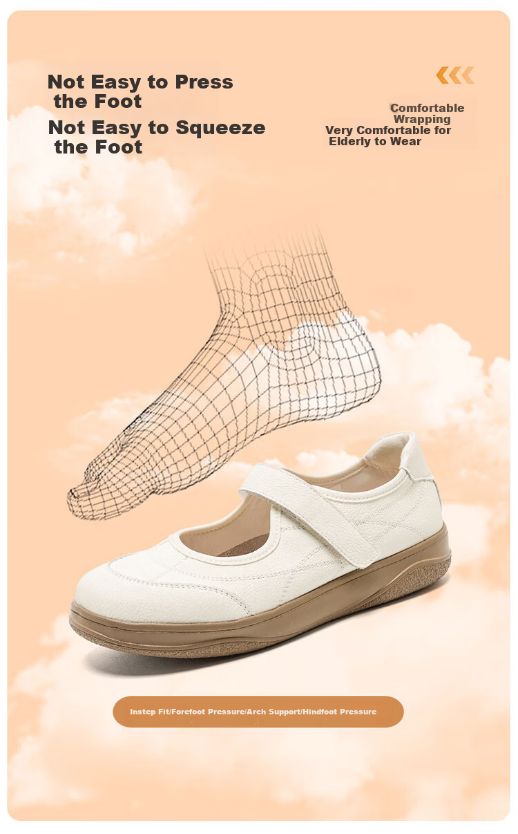 Zulijian Elderly Shoes Spring Summer Women's Leather Soft Sole Loafers Slip-On Single Strap Non-Slip Mom Shoes Nurse Shoes 8
