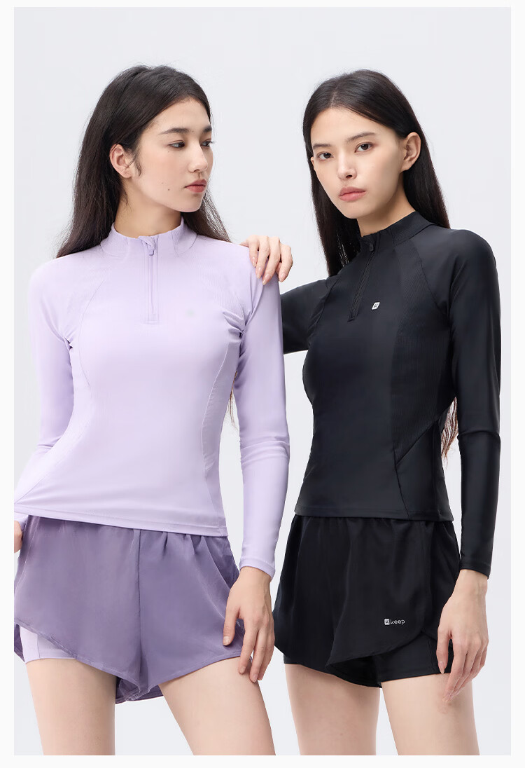 Keep Women's Two-Piece Long Sleeve Sun Protection Swimsuit for Plus Size Girls Conservative Hot Spring Swimwear 925 Black XL 19