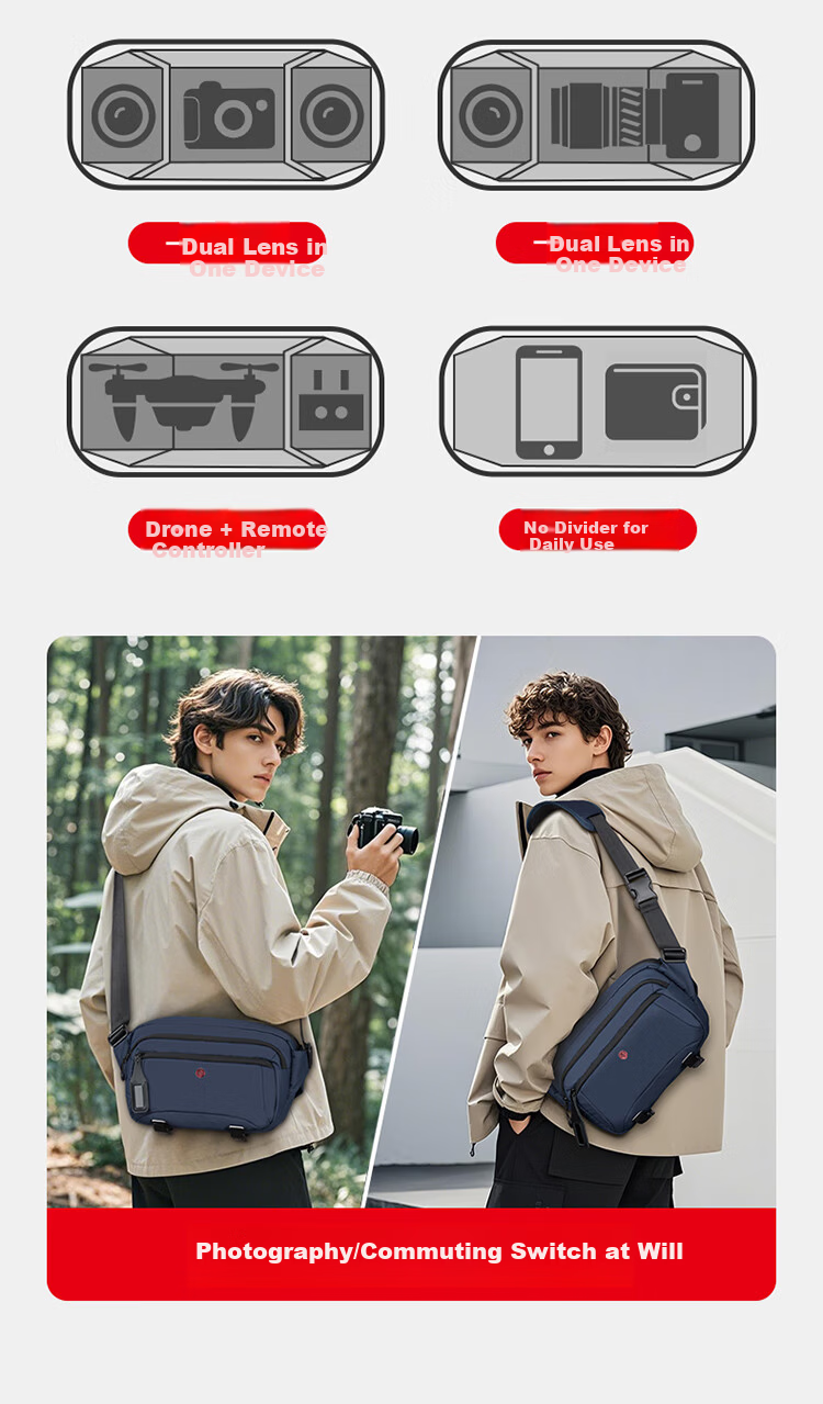 CROSSGEAR Cross Medal Single Shoulder Sling Bag One Camera Two Lenses Mirrorless DSLR Camera Photography Bag Drone Phone Storage Chest Bag 8