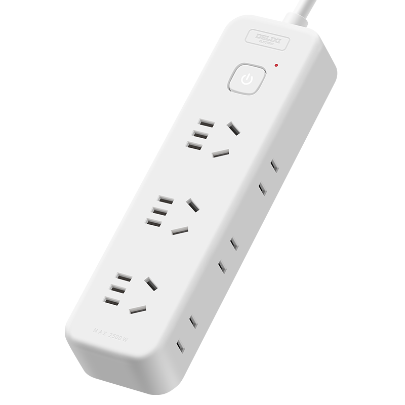 DELIXI New National Standard 3C Certified Side Power Strip Socket Extension Board with 6 Outlets, Master Switch, 1.5m Cord for Home Office Dorm Desktop Use