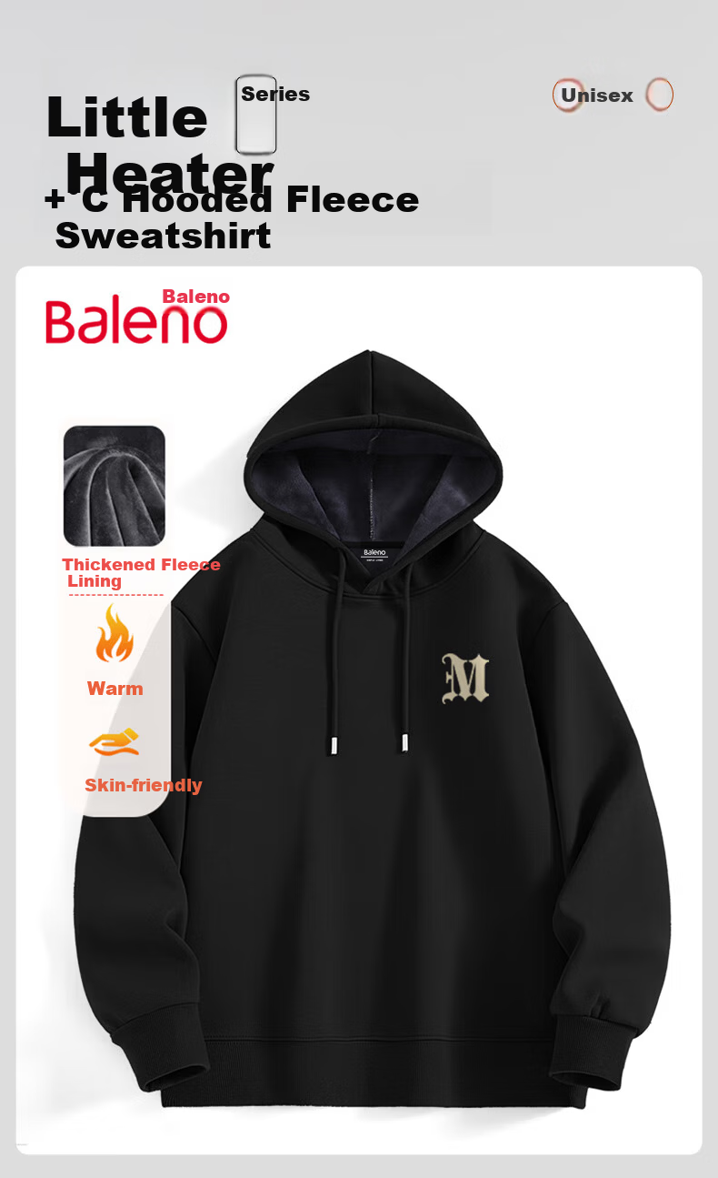 Baleno Men's Autumn Winter Fleece Lined Thick Warm Long Sleeve Hoodie Youth Trendy Letter Casual Sweatshirt 3
