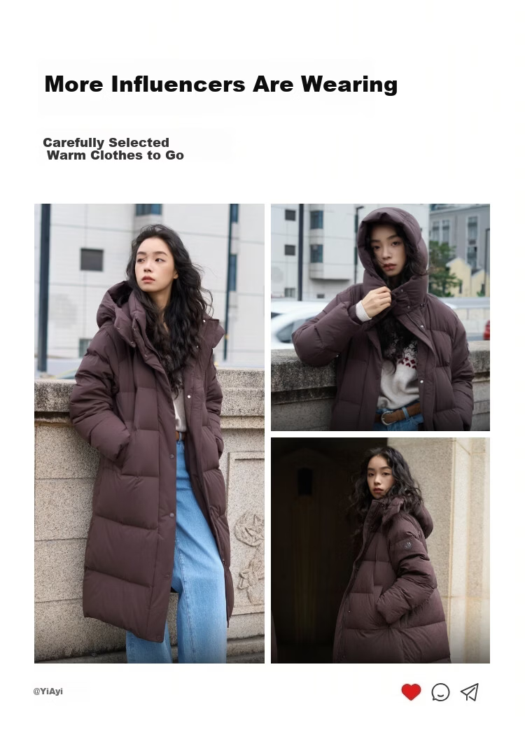 Bosideng Off-Season Winter Fashion Casual Soft Comfortable Long Loose Thick Down Jacket with Detachable Hood 16