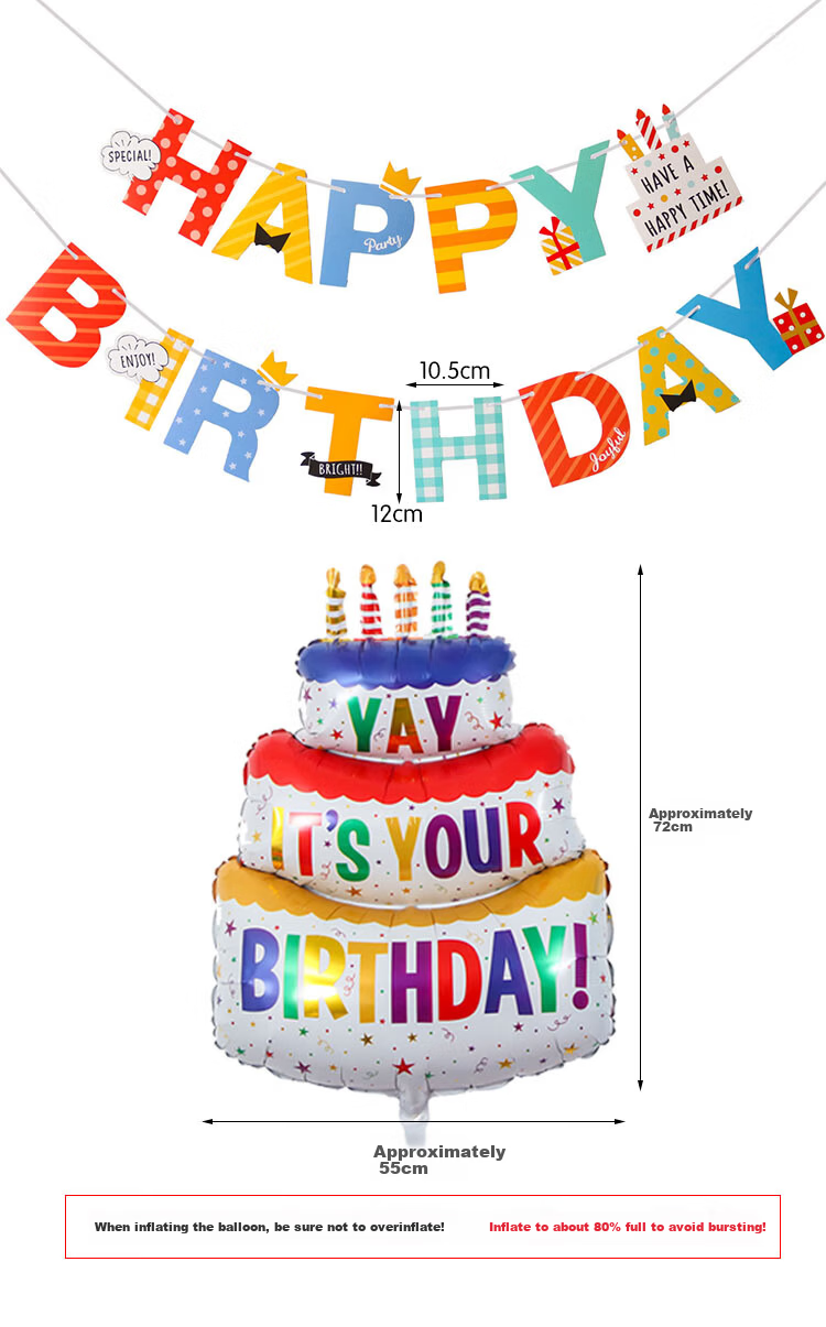 Qingwei Cake Balloon + Birthday Banner Photo Props Children's Party First Birthday Scene Decoration 3