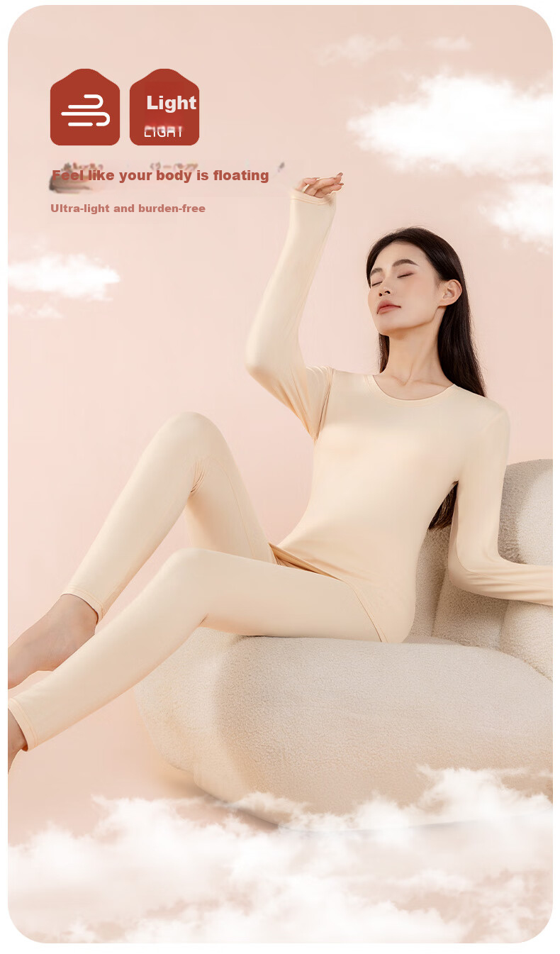 XUEXIMAN Women's Thermal Underwear Set Autumn Winter Fleece-Lined Antibacterial Temperature-Regulating Slim Fit Base Layer Top and Bottom 6