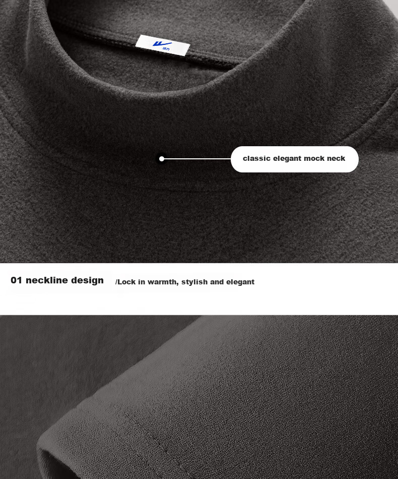 Warrior Men's Fleece-Lined Long Sleeve T-Shirt Autumn Winter Sportswear Loose Fit Warm Half High Collar Base Shirt Black L 6