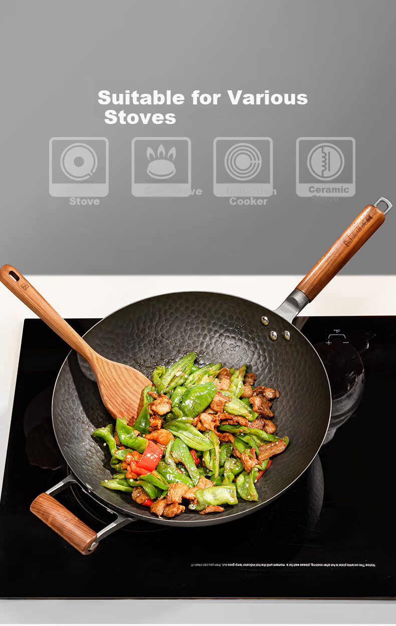 Melong Meili Athens 30cm Pure Iron Wok Non-Coated Healthy Non-Stick Home Cooking Pan 8