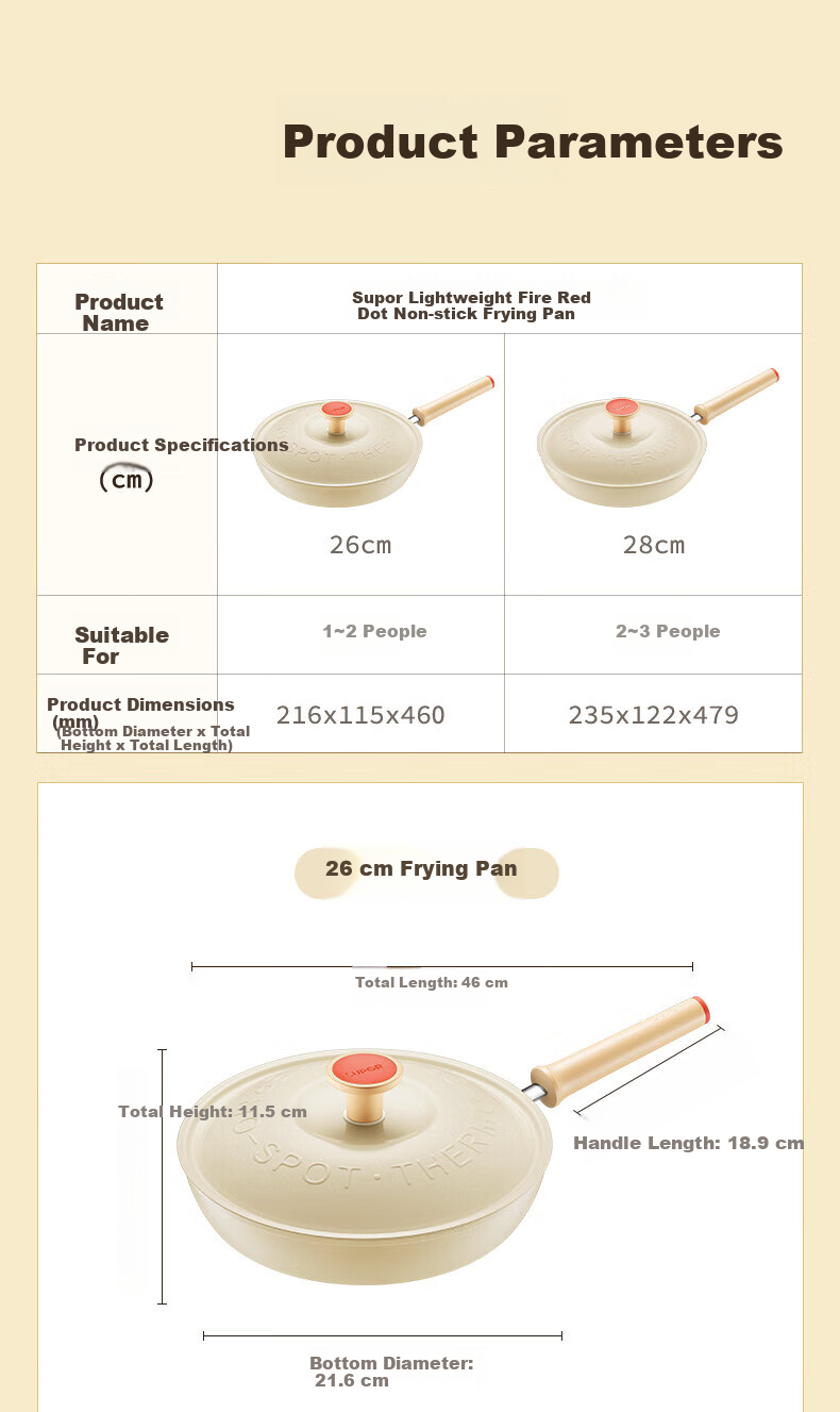 SUPOR 26cm Lightweight Red Dot Non-Stick Frying Pan Multi-Functional Flat Bottom Skillet EJ26QLP01 15