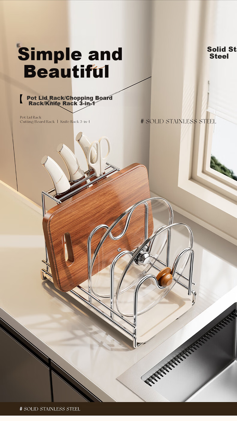 Century Zhenghe Stainless Steel Knife Holder Kitchen Counter Storage Rack Multifunctional Cutting Board and Pot Lid Integrated Rack 1