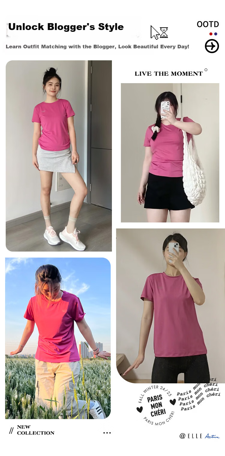 ELLE ACTIVE Quick-Dry Women's T-Shirt Short Sleeve Summer Sportswear Casual Comfortable Running Moisture-Wicking Outdoor Shirt Rose Red L 8