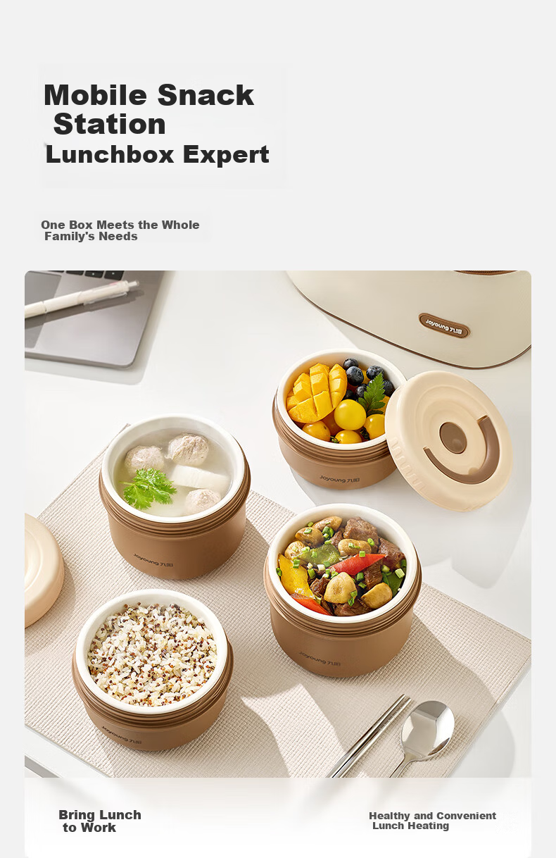 Joyoung Ceramic Lunch Box with Microwaveable Inner Container Portable Bento Box 1L for Office Workers and Students 9