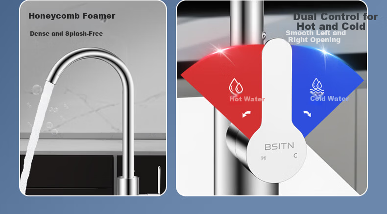 BSITN 304 Stainless Steel Kitchen Faucet Sink Vegetable Washing Basin Dishwasher High Polish Dual Temperature Hot and Cold Rotatable Faucet B1087 4