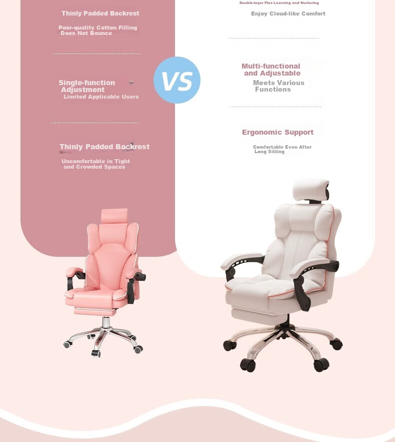 Qianxihuafu Computer Chair Gaming Chair for Women's Bedroom Home Use Comfortable Ergonomic Chair with Backrest for Long Sitting, Pure Gray 19