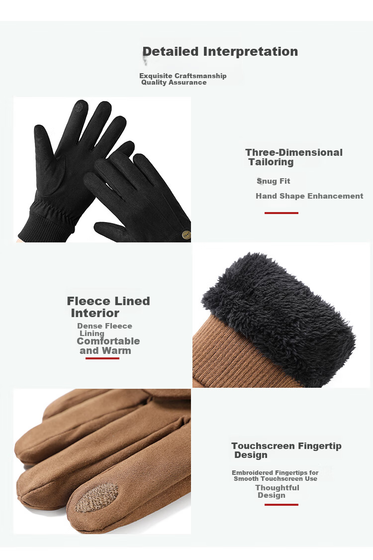 JEEP Winter Riding Cotton Gloves for Men, Fleece Lined, Thickened Cowhide Velvet Touchscreen Motorcycle Electric Bike Windproof Warm Gloves 7