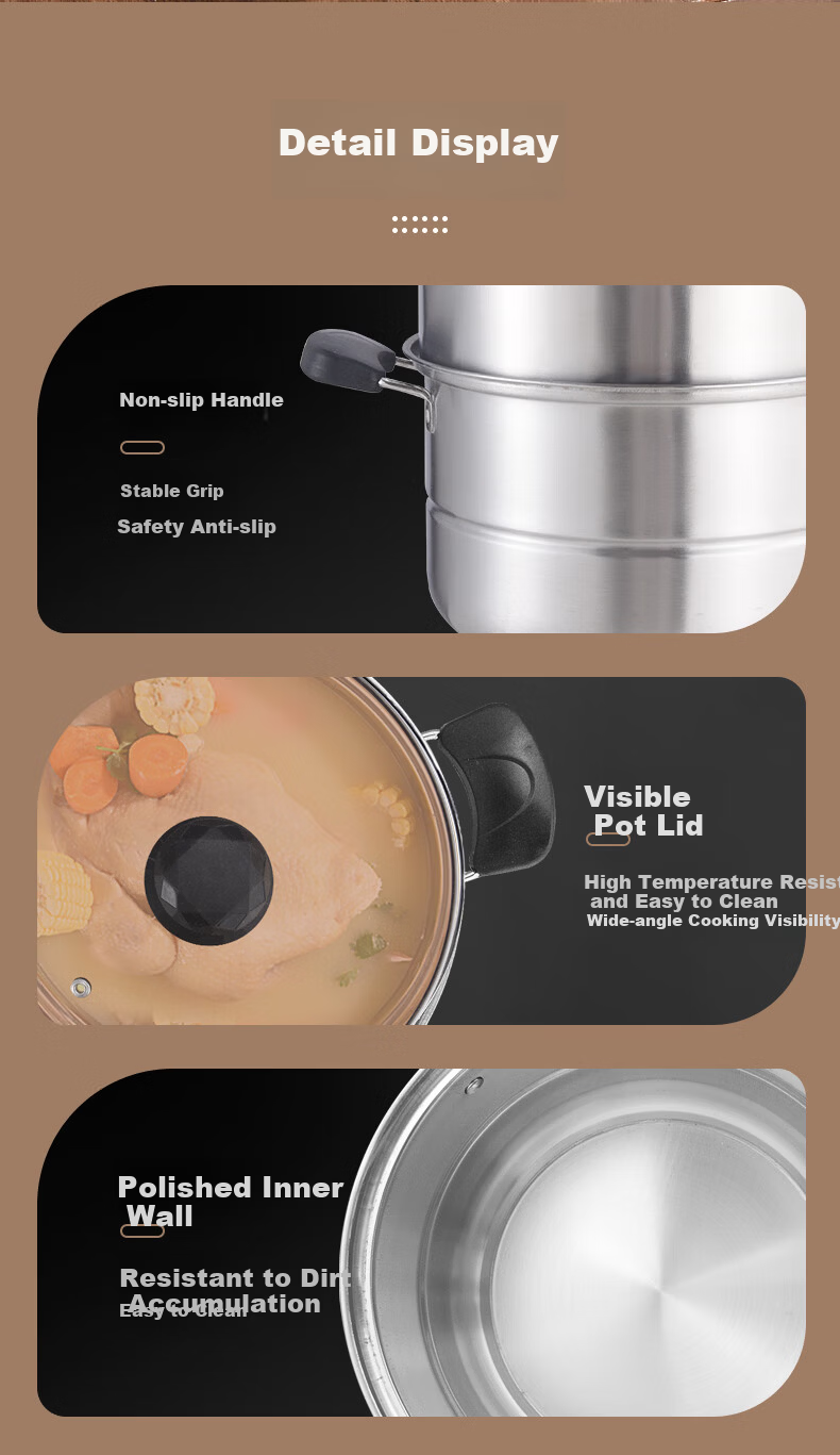 BSITN Stainless Steel Steamer Pot 26cm Single Layer Steamer for Steaming Buns and Cooking Soup Compatible with Gas Stove and Induction Cooker 2410 9