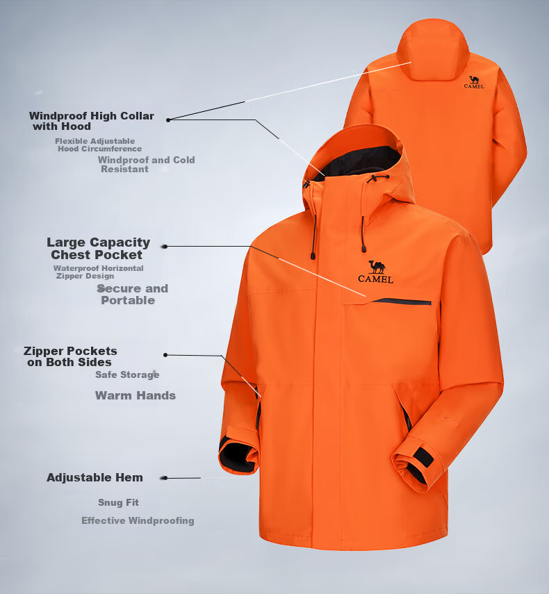 CAMEL [Zhuifengzhe Single Charge] Outdoor Water Play Windproof Breathable Couple Hiking Jacket W34CATG603B 3