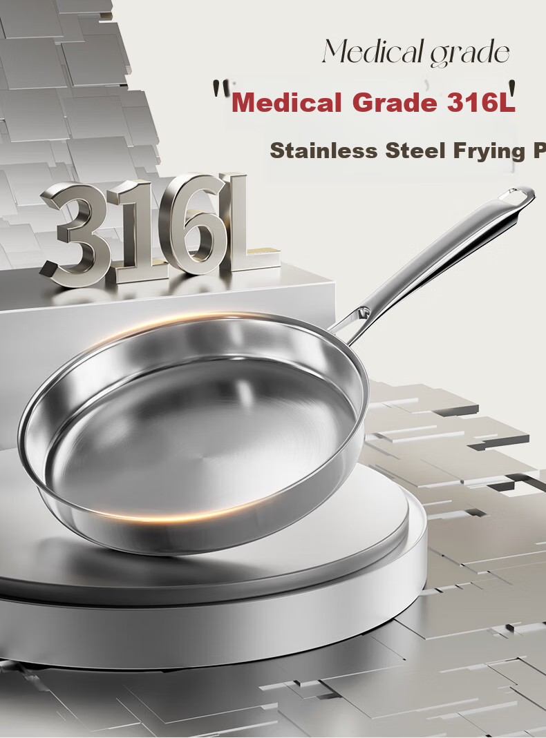 Shuangqi Non-Stick Frying Pan 0 Coating 316L Steel Induction Gas Universal 28cm 2