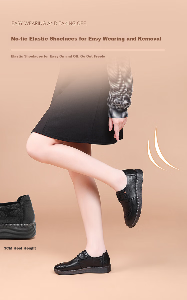 Red Dragonfly Women's Leather Autumn Soft Sole Non-Slip Loafers for Middle-Aged and Elderly WLB354801 Black Size 38 4