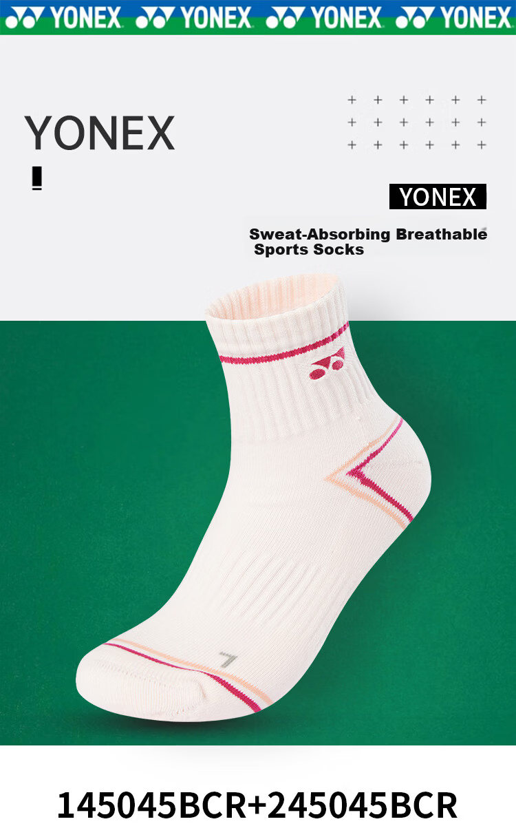 Yonex Badminton Socks Sweat-Absorbing Breathable Youth Professional Sports Socks 3450425BCR White Triple Pack 26