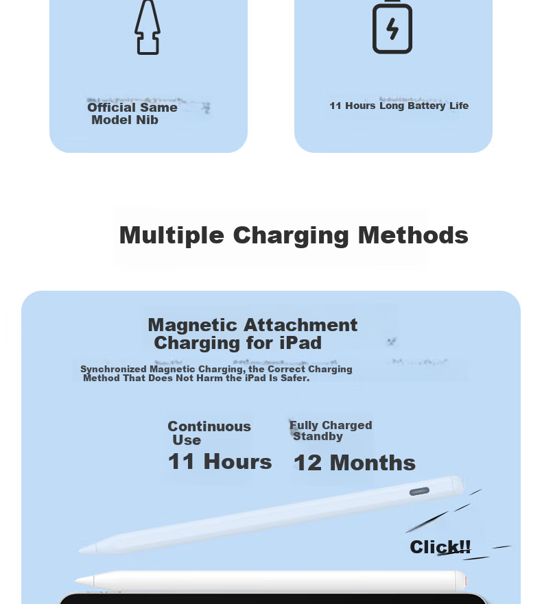 JPLAYER Capacitive Stylus Magnetic Fast Charging/Wired Charging Flagship Bluetooth Digital Display Touch Pen for Apple iPad Air/Pro/Mini Tablet Anti-Mistouch Drawing Pen 4
