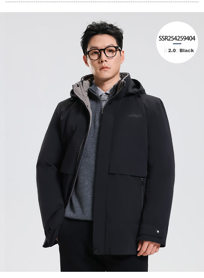 SHANSHAN Detachable Hood Goose Down Men's Warm Thick Casual Removable Liner Dad Jacket 18