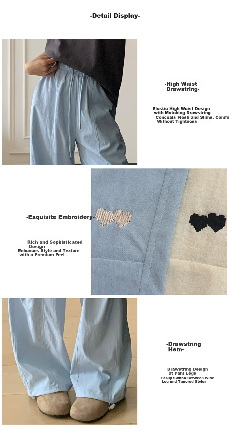 Xueqiman Lightweight Wide-Leg Pants Women 2026 New Summer High-Waist Loose Slim Paratrooper Sports Straight Casual Cargo Pants 9