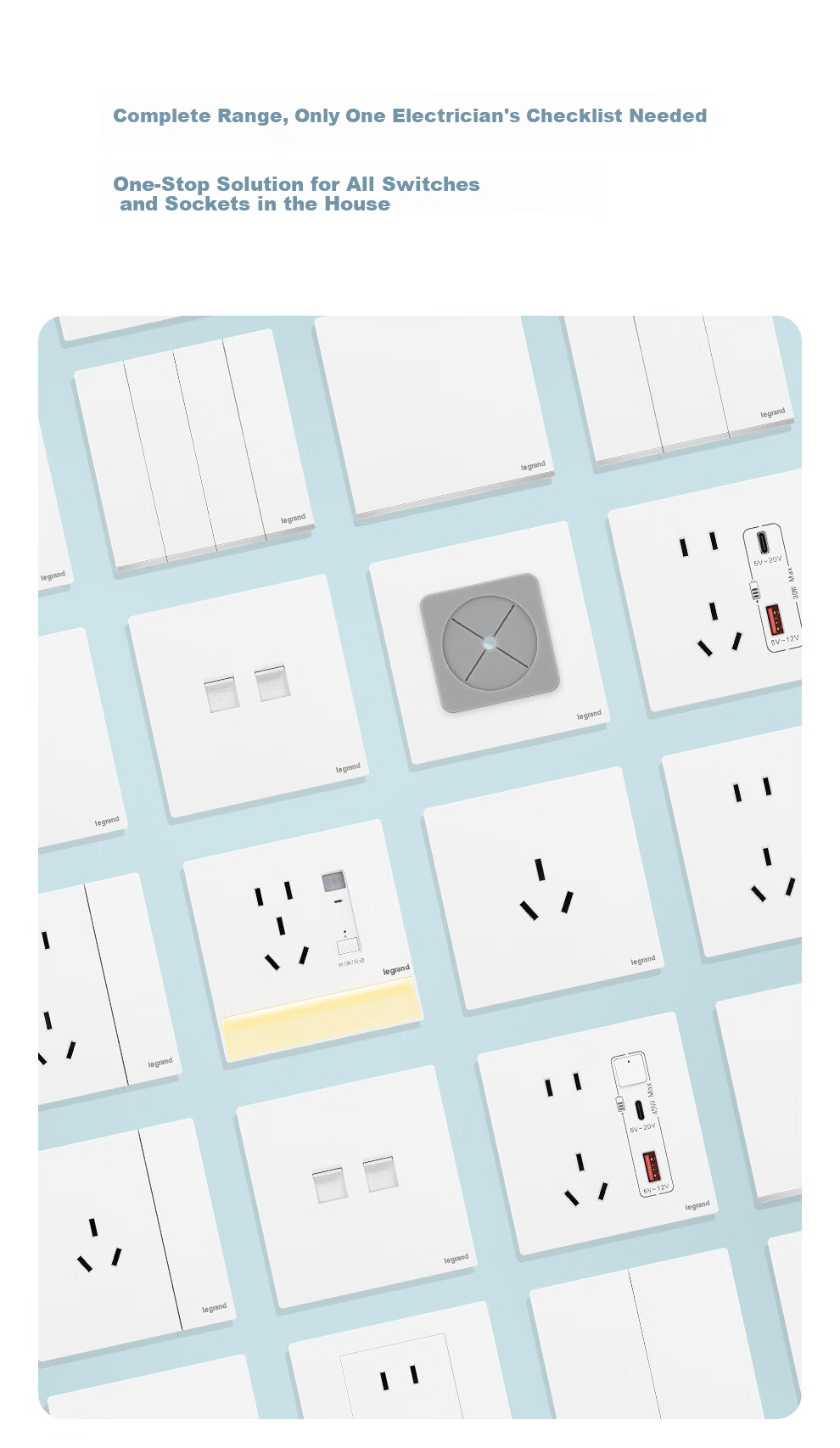LEGRAND Shidianplus Ceramic White Switch Panel Wall-Mounted Flat Large Panel, Five-Hole with Switch (Only Controls Socket) 6