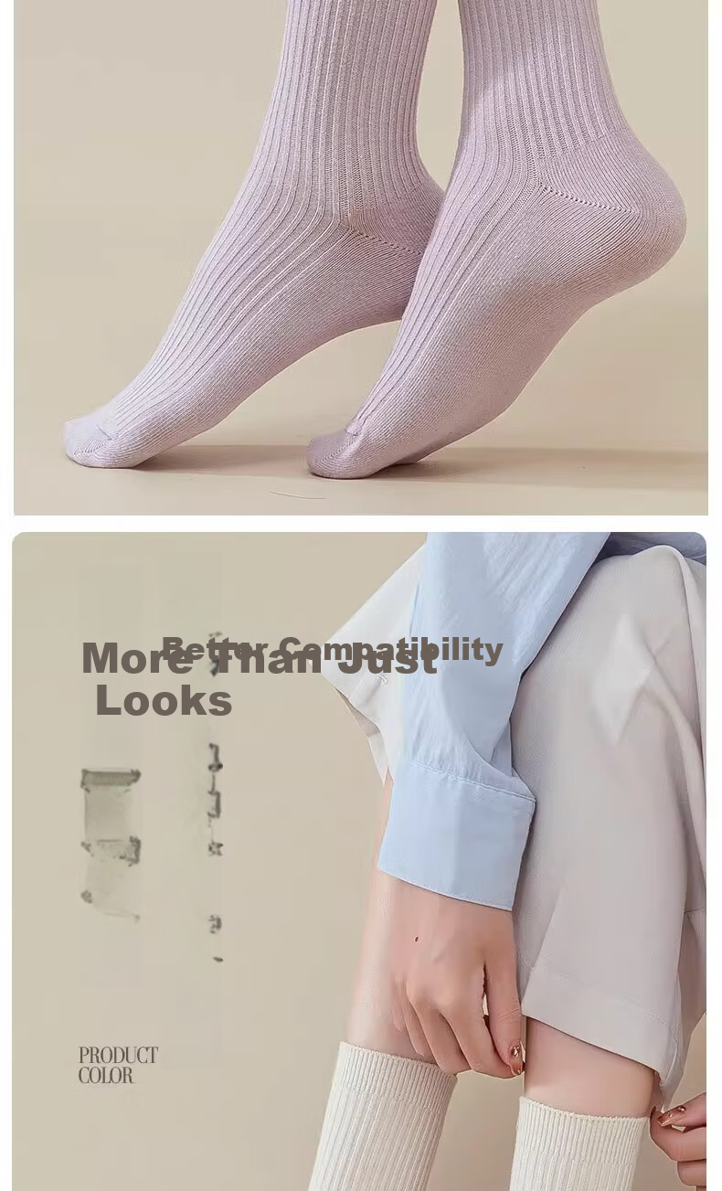 Mianmanman Women's Mid-Calf Socks, 100% Pure Cotton, Antibacterial And Odor-Resistant, Women's Socks, All-Cotton Slouch Socks, Solid Color Long Socks for Autumn And Winter 5
