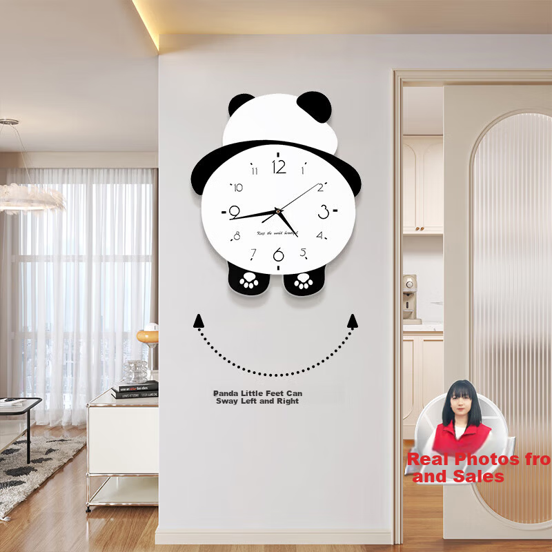 Mao Jiujiang Panda Wall Clock Cartoon Simple Elegant Cute Creative Wall Hanging Clock for Living Room Decoration