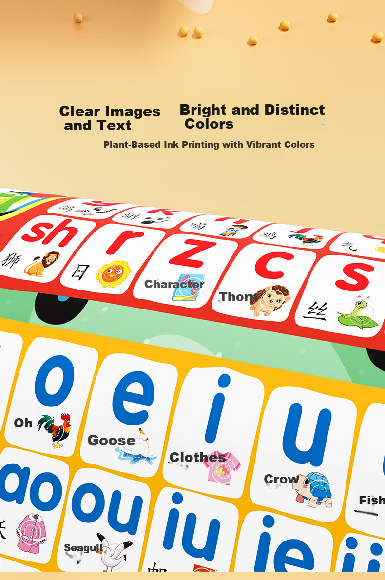 YSR Children's Character Recognition Wall Chart, Early Education Flashcards for Ages 1-3 with Audio, First Grade Textbook Synchronized Wall Stickers 10