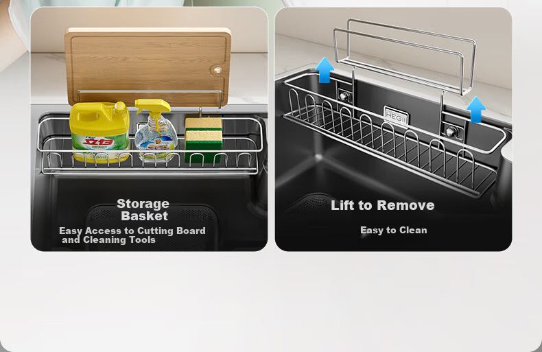 HEGII Single Large Sink Nano Air Cushion 3D Partition Stainless Steel Quick Drainage Kitchen Sink DMB192-078-SN 8