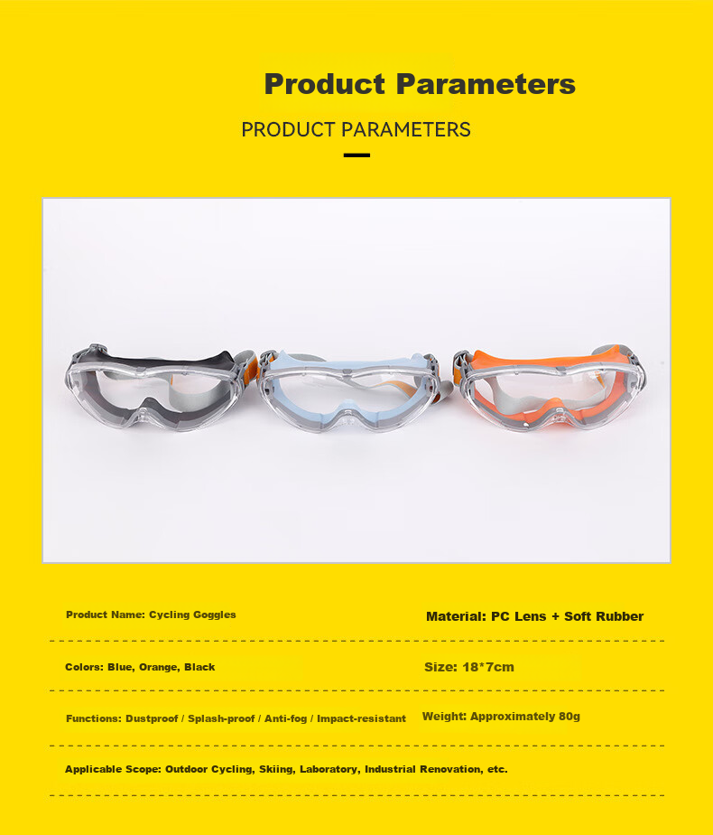 Minggu Fully Enclosed Industrial Safety Goggles Windproof Dustproof Riding Glasses with Black Frame Transparent Lens 3