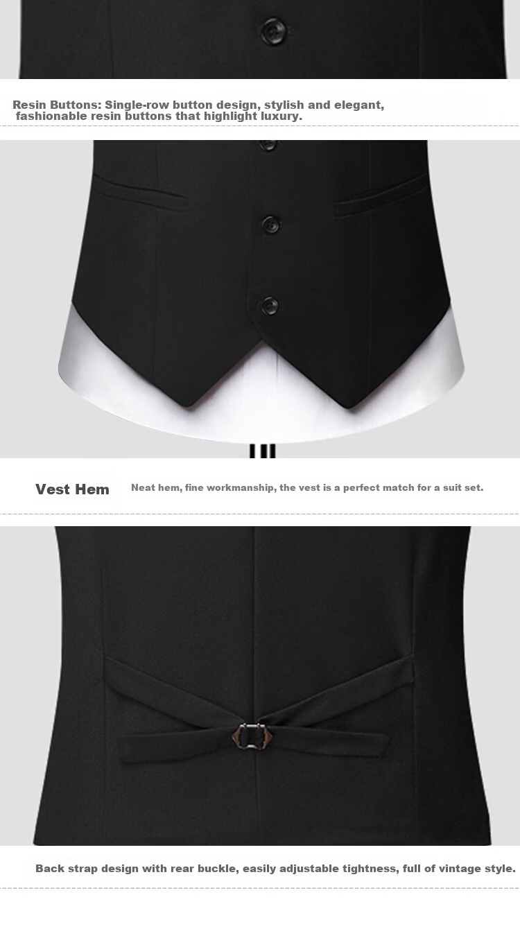 ROMON Men's Suit Vest Trendy Formal Business Casual Blazer Waistcoat Navy Blue XL 9