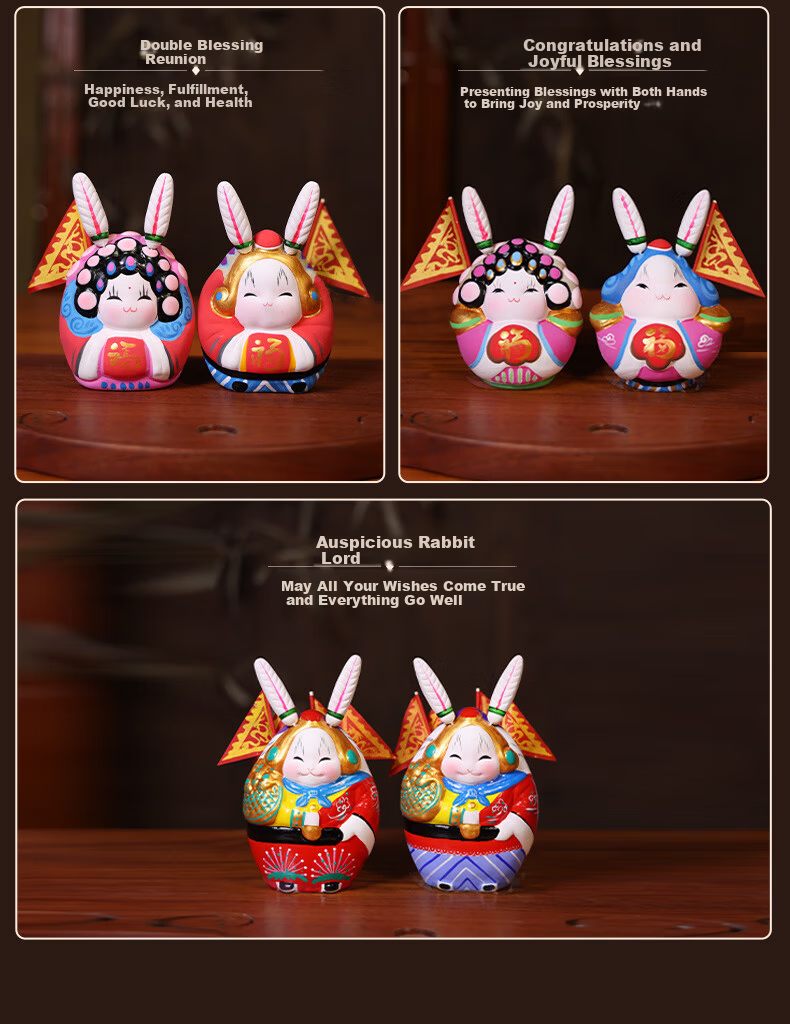Jitu Workshop Beijing Paired Rabbit Clay Figurines Desktop Ornaments Housewarming Home Decor Lucky Rabbit Figurines - Pair 7
