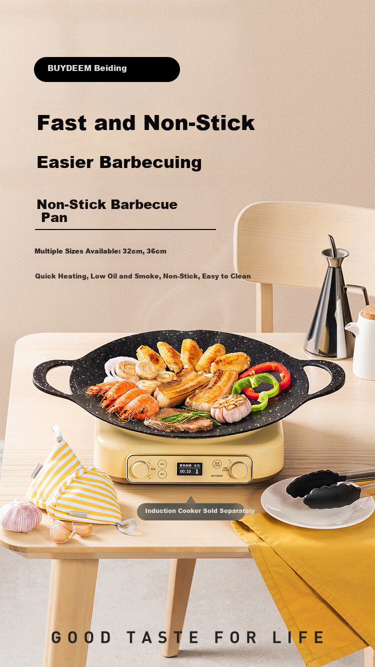 Buydeem 32cm Non-stick BBQ Grill Pan Steak and Egg Maker Teppanyaki Cassette Stove Charcoal Outdoor Starry Black 2