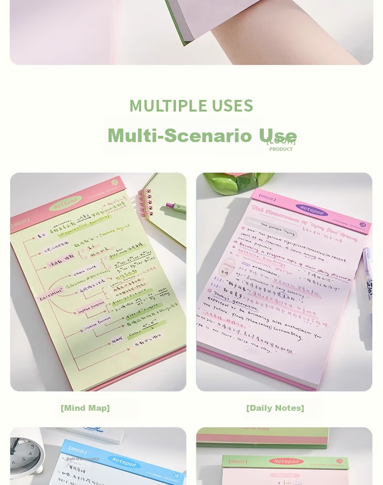 Sannianerban Microfiber Color-Block Tear-Off Notebook, 100 Sheets, High-Quality Sticky Notes, Non-Adhesive Memo Pad, Student Learning Notebook, Record Book, Xizi Blue 8