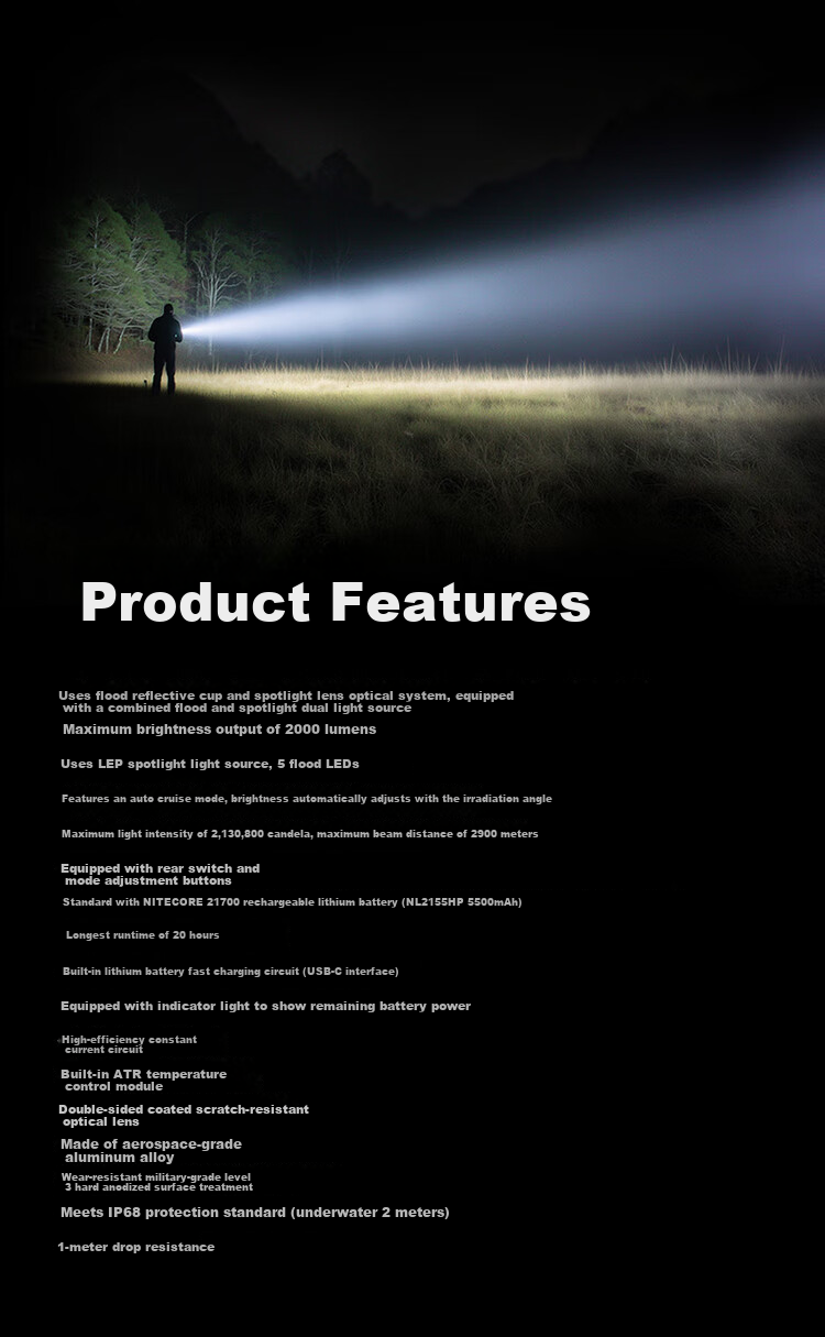 NITECORE P40 Dual Light Source Long-Range LED Flashlight Outdoor High Brightness High Power 11