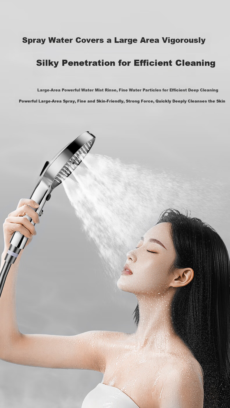 SUPOR Turbo Powerful Pressurized Handheld Shower Head Large Water Flow with Spray Gun Infinite Adjustment Silver S 9