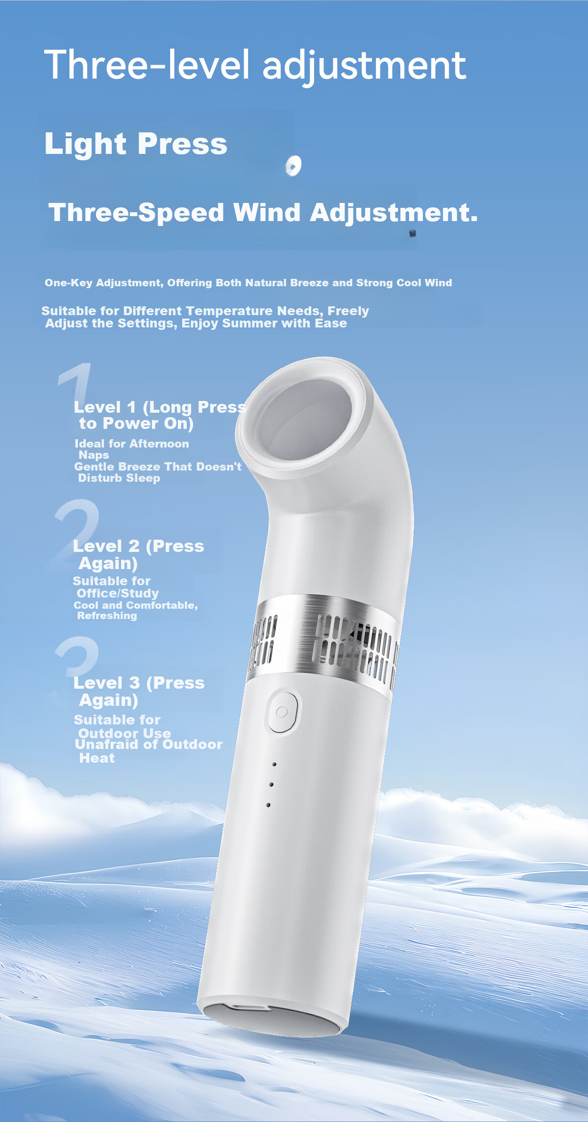 Bashidai Mini Portable bladeless fan handheld small long battery life desktop office silent cooling high-speed energy-saving bendable outdoor white 6