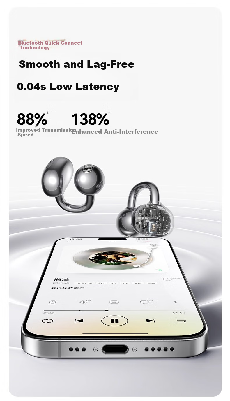 KINYO Bluetooth Earphones 2025 New Bone Conduction Clip-On AI Translation Wireless Sports Running i7 29