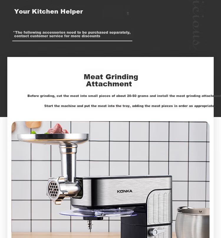 KONKA Quiet Kitchen Machine Home Dough Mixer Multifunctional Kneading All-in-One Flour Cream Mixer Fully Automatic Food Processor DC Motor 7L Large Capacity KM-911 10