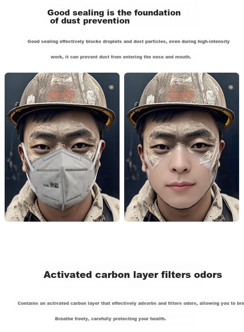Huixiang JD Industrial Private Label Over-Ear Activated Carbon Foldable Self-Absorption Filter Dustproof Particle Respirator Mask 50pcs/Box P060301 5