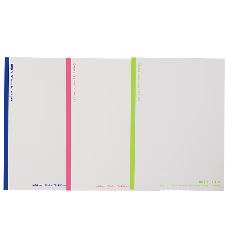 KOKUYO B5 40-Page 8mm Ruled GY TOON Wireless Binding Student Office Campus Portable Notebook 3-Color Set CGT-NBB542-TZ