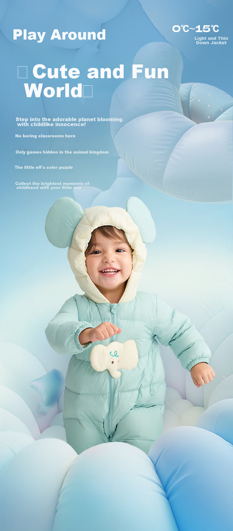 BALABALA Kids Lightweight Down Jacket Baby Outdoor One-Piece Winter Romper Toddler Clothes Boys Girls Cute 2